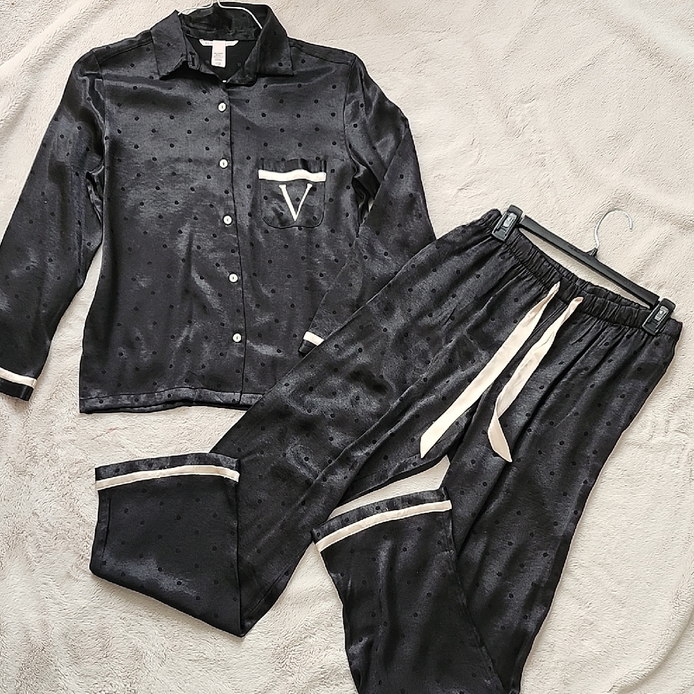 Victoria's Secret Black Polka Dot Pajama Set, S